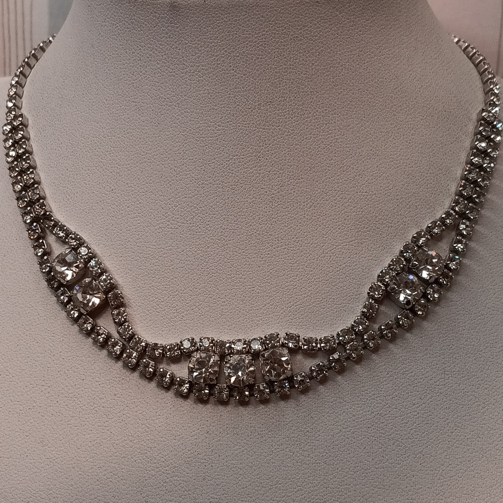 Kramer of New York Rhinestone Choker Necklace 15.5" Long Vintage